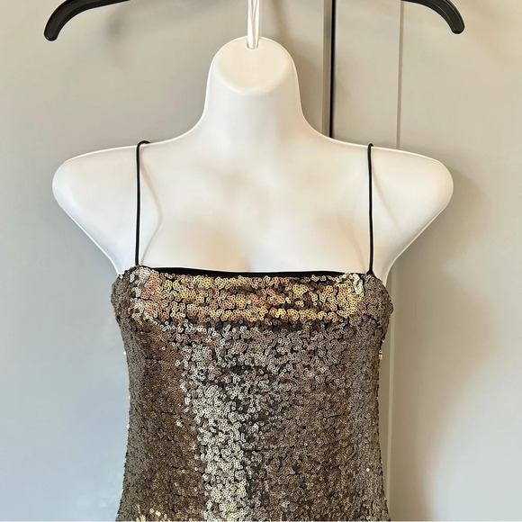 Forever 21 Women's Gold Sequin Mini Dress Size Small Spaghetti Straps New Year’s - Picture 3 of 11